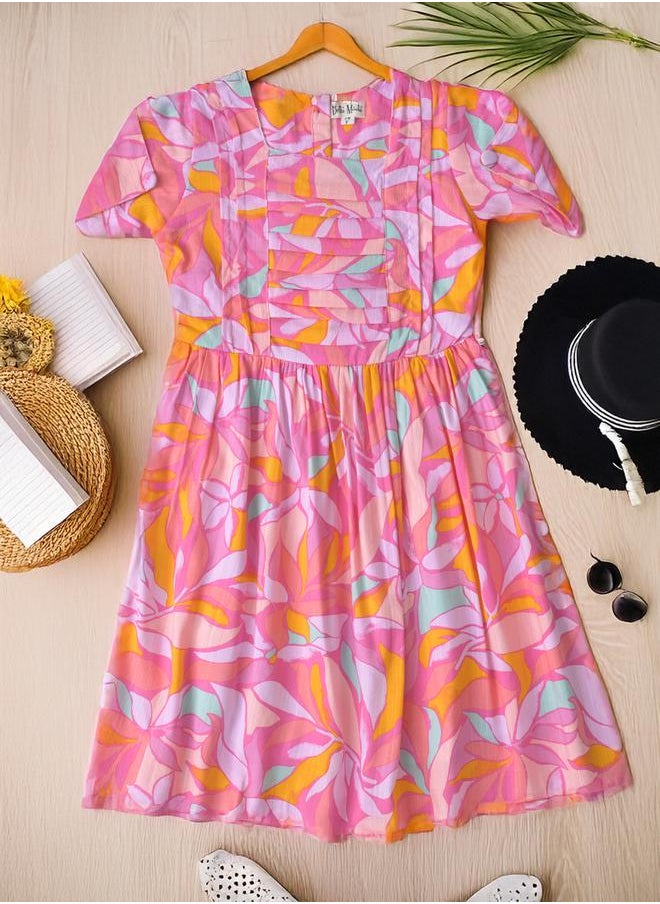 BELLA MODA - All-Over Print Button Detail Knee Length Dress by Styli - Image 1