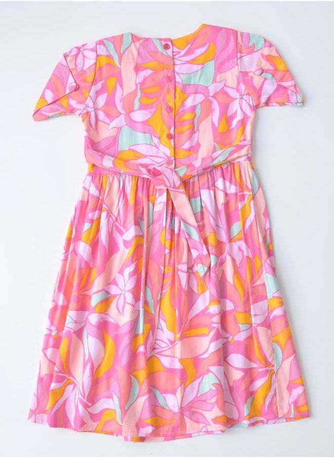 BELLA MODA - All-Over Print Button Detail Knee Length Dress by Styli - Image 1