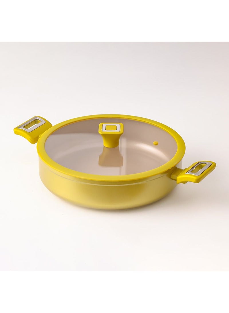 DANUBE HOME Chef’s Delight Brilliant Shallow Pan with Lid – Non-Stick PFOA Free Frying Pan for Healthy Cooking, Premium Deep Skillet for Saute, Induction Compatible Cookware  L28XW8Cm - Image 1