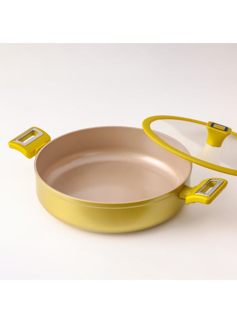 DANUBE HOME Chef’s Delight Brilliant Shallow Pan with Lid – Non-Stick PFOA Free Frying Pan for Healthy Cooking, Premium Deep Skillet for Saute, Induction Compatible Cookware  L28XW8Cm - Image 2