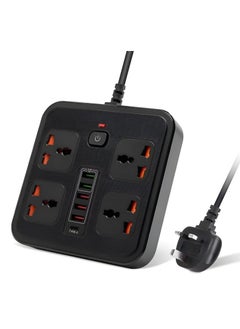 WECOM Universal Power Strip Extension Cord with 4 Outlets 5 USB Ports and Type-C Port, 3000W Rated Power with 2 Meters Surge Protection Cable Extension, Black  - Image 1