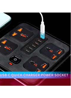 WECOM Universal Power Strip Extension Cord with 4 Outlets 5 USB Ports and Type-C Port, 3000W Rated Power with 2 Meters Surge Protection Cable Extension, Black  - Image 3