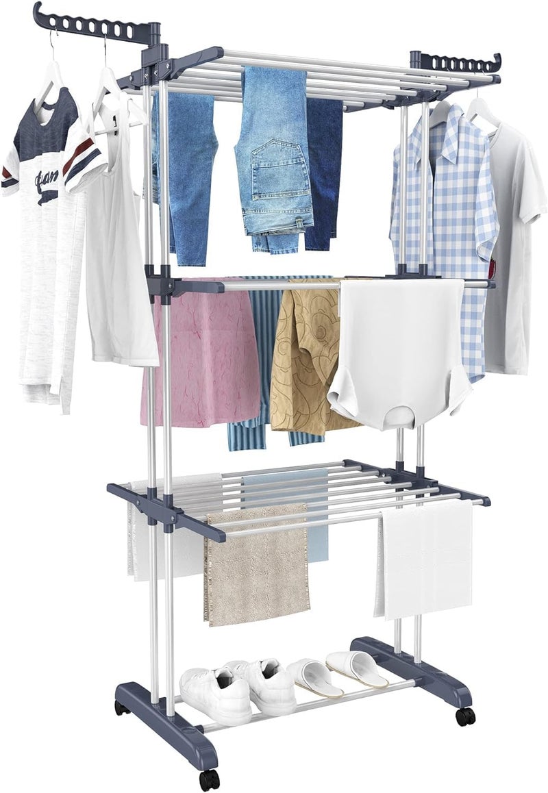 HOMIDEC Airer Clothes Drying Rack,4-Tier Foldable Clothes Hanger Adjustable Large Stainless Steel Garment Laundry Racks for Indoor Outdoor,Grey - Image 1