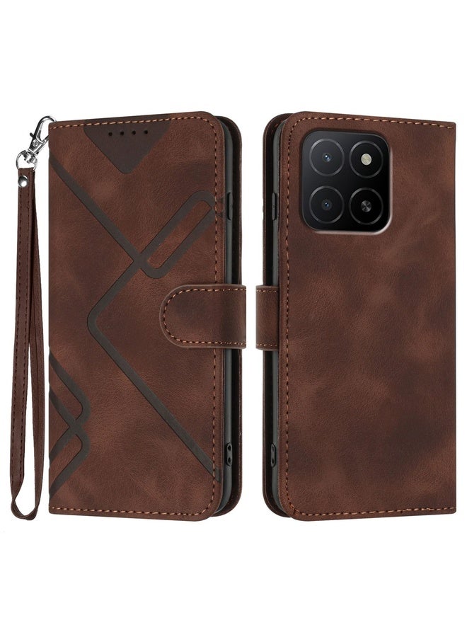 HuHa Case Cover For Honor X5b / X5b Plus Global Line Pattern Skin Feel Leather Phone Case(Coffee) - Image 1