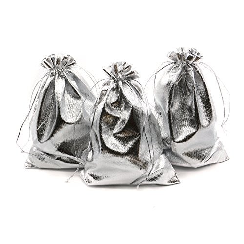 BEAVOING Pack of 100 5x 7 Heavy Duty Silver Drawstring Organza Jewelry Pouches Wedding Party Christmas Favor Gift Candy Chocolate Bags Silver 5x 7 - Image 2