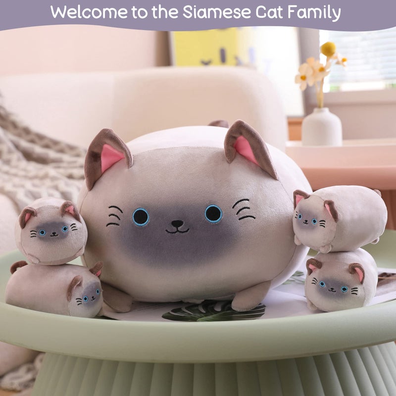 SQEQE Siamese Cat Plush Cute Stuffed Animals Mommy with 4 Squishy Kitties Soft Plush Pillow Gifts for Kids - Image 3