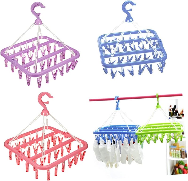 رف قابل للطي لتجفيف الملابس الداخلية البلاستيكي مع مشابك عالية المرونة لتوفير المساحة لغسيل الحمام - Image 4