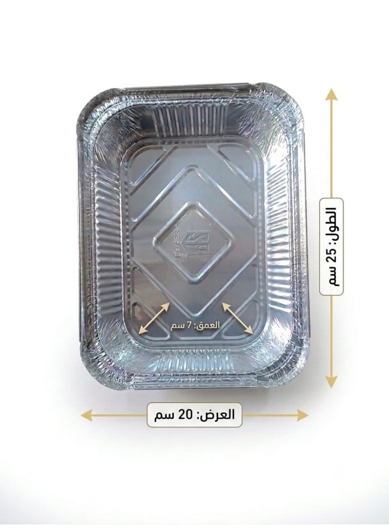 Set of 10 Rectangular Aluminum Foil Food Containers with Lids for Storage & Reheating - 25x20x7cm - Image 2