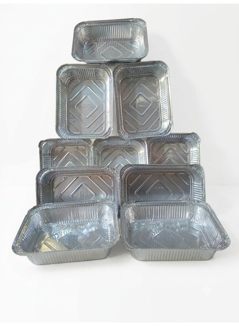 Set of 10 Rectangular Aluminum Foil Food Containers with Lids for Storage & Reheating - 25x20x7cm - Image 3