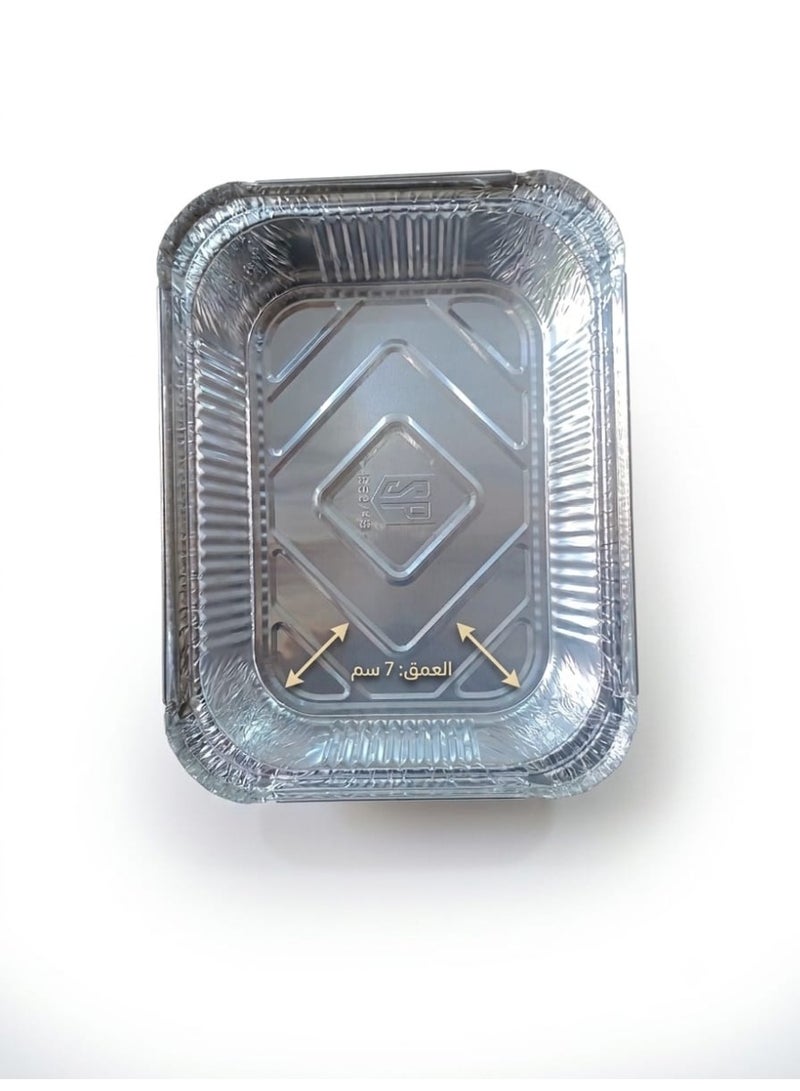 Set of 10 Rectangular Aluminum Foil Food Containers with Lids for Storage & Reheating - 25x20x7cm - Image 4