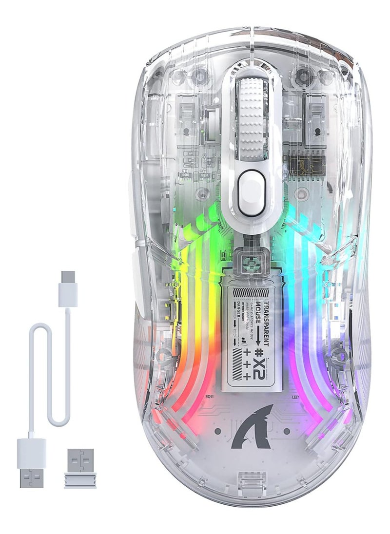 Attack Shark - X2 Wireless Gaming Mouse, Tri-Mode Wireless Mouse-2.4Ghz/Bluetooth 5.0/USB C Wired, Ergonomic PC Gaming Mice with Transparent Shell-PixArt 3212-RGB Backlit-Silent Click for Win/MAC, White - Image 1