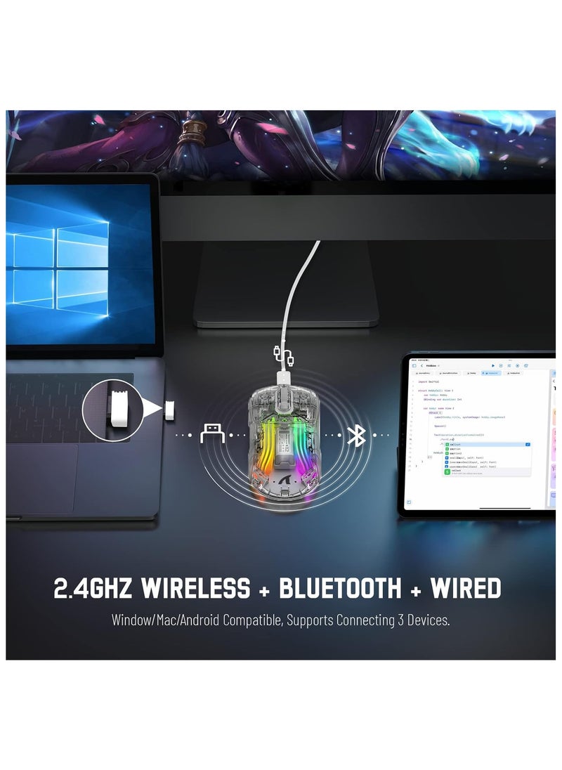 Attack Shark - X2 Wireless Gaming Mouse, Tri-Mode Wireless Mouse-2.4Ghz/Bluetooth 5.0/USB C Wired, Ergonomic PC Gaming Mice with Transparent Shell-PixArt 3212-RGB Backlit-Silent Click for Win/MAC, White - Image 1