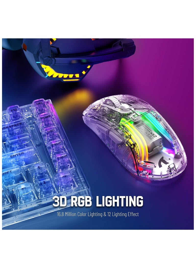 Attack Shark - X2 Wireless Gaming Mouse, Tri-Mode Wireless Mouse-2.4Ghz/Bluetooth 5.0/USB C Wired, Ergonomic PC Gaming Mice with Transparent Shell-PixArt 3212-RGB Backlit-Silent Click for Win/MAC, White - Image 1