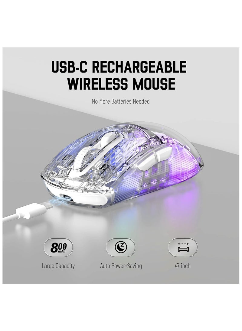 Attack Shark - X2 Wireless Gaming Mouse, Tri-Mode Wireless Mouse-2.4Ghz/Bluetooth 5.0/USB C Wired, Ergonomic PC Gaming Mice with Transparent Shell-PixArt 3212-RGB Backlit-Silent Click for Win/MAC, White - Image 1