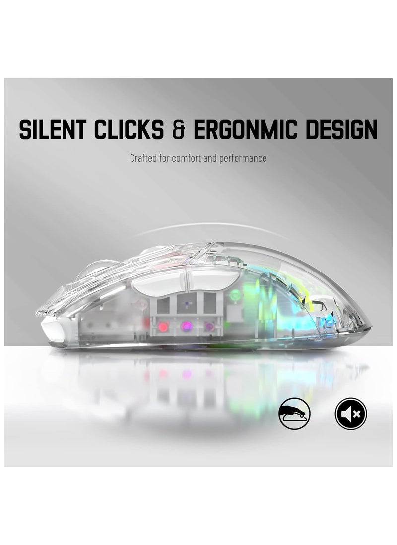 Attack Shark - X2 Wireless Gaming Mouse, Tri-Mode Wireless Mouse-2.4Ghz/Bluetooth 5.0/USB C Wired, Ergonomic PC Gaming Mice with Transparent Shell-PixArt 3212-RGB Backlit-Silent Click for Win/MAC, White - Image 1