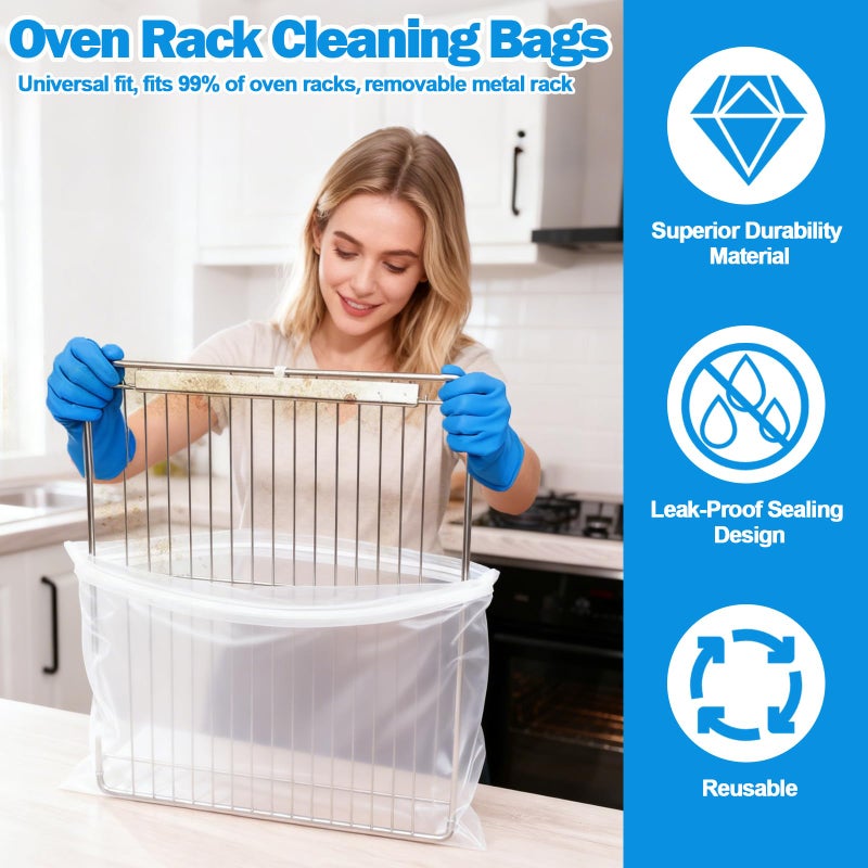 XANGNIER 5 Pack No Scrub Oven Rack Cleaning Bags,No Cleaner Included,Simple to Use,No Messy Hands Reusable Leakproof Soaking Cleaner Bags for Removable Metal Rack,BBQ Grills,Grill Grate - Image 3