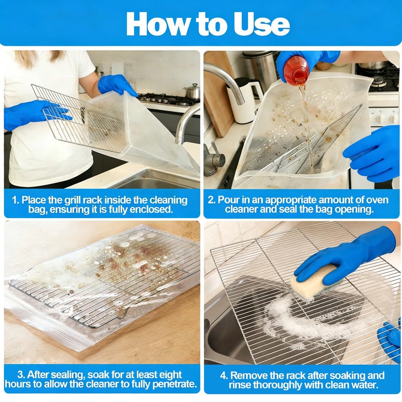 XANGNIER 5 Pack No Scrub Oven Rack Cleaning Bags,No Cleaner Included,Simple to Use,No Messy Hands Reusable Leakproof Soaking Cleaner Bags for Removable Metal Rack,BBQ Grills,Grill Grate - Image 5