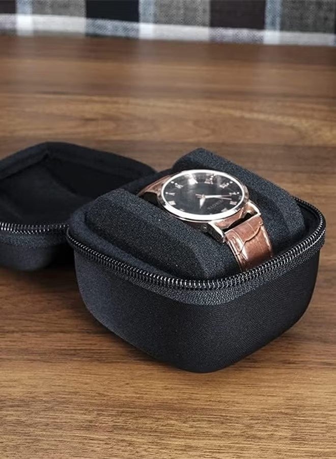 إيليلي حافظة سفر للساعات، حافظة لفافات ساعات ومنظم للرجال والنساء، صندوق ساعات بسحاب مع وسادة ساعات مضادة للحركة، أسود، فتحة واحدة - Image 5