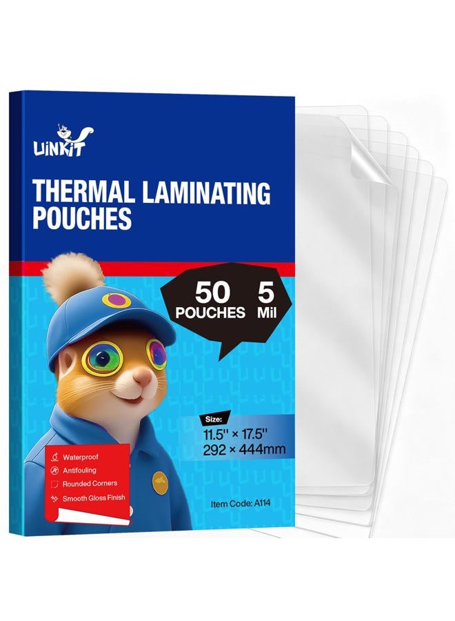 Uinkit Hot Thermal Laminating Pouches 5Mil - 11.5x17.5 Inches for sealed 11x17" Photo - 50 Sheets 11.5x17.5 inches Pack, Uinkit 24 hours service, 3 years warranty - Image 1