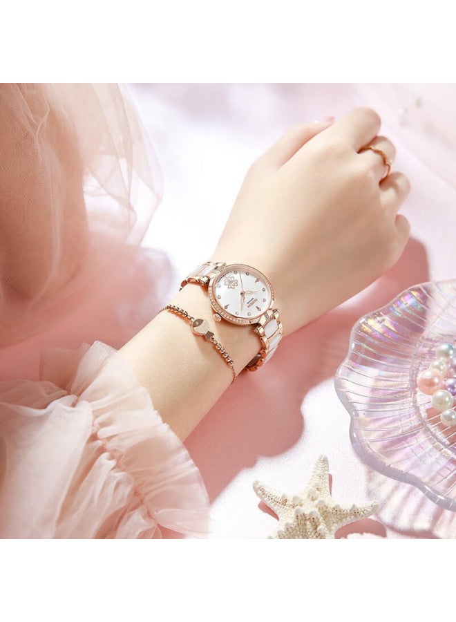 Rosdn Floral Series Women's Watch With Ceramic Strap, Date Display, Water-resistant Ladies' Watch, Top Ten Brand, Birthday Gift For Girlfriend - Image 3