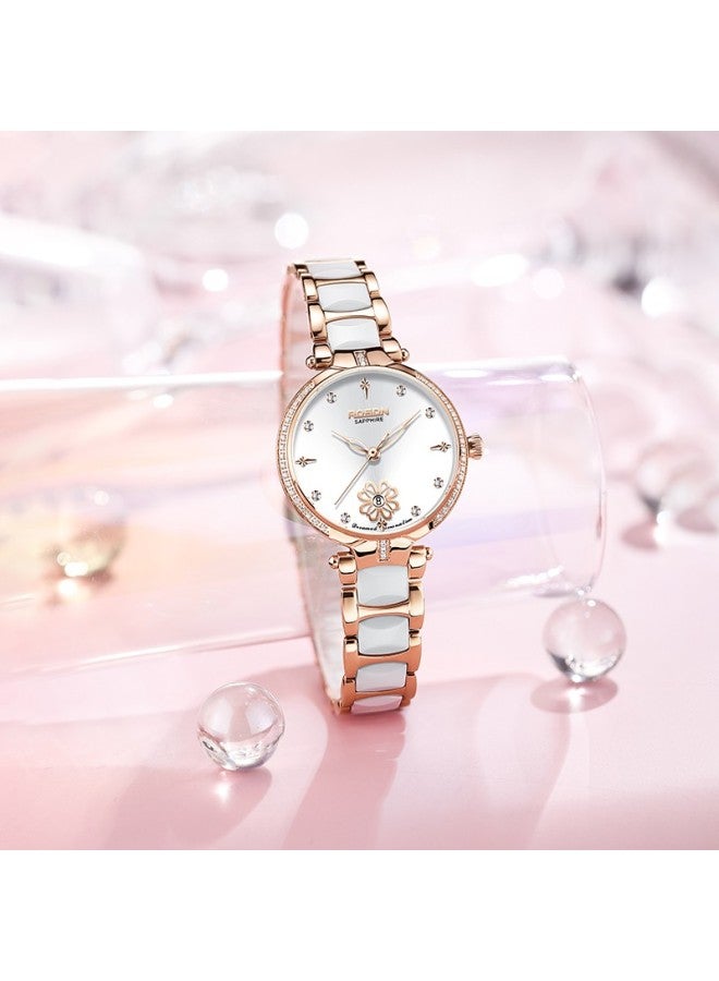 Rosdn Floral Series Women's Watch With Ceramic Strap, Date Display, Water-resistant Ladies' Watch, Top Ten Brand, Birthday Gift For Girlfriend - Image 5