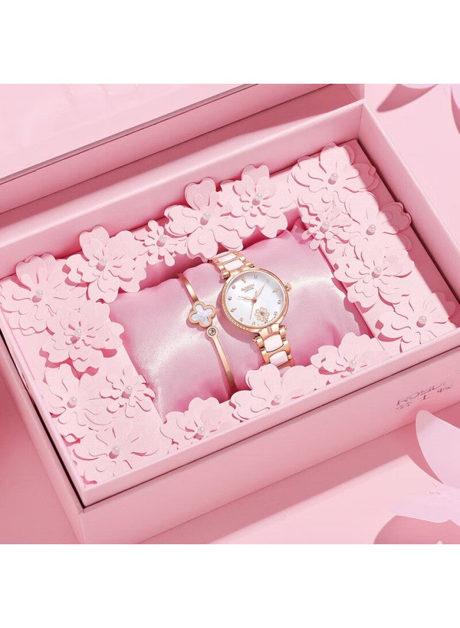 Rosdn Floral Series Women's Watch With Ceramic Strap, Date Display, Water-resistant Ladies' Watch, Top Ten Brand, Birthday Gift For Girlfriend - Image 1