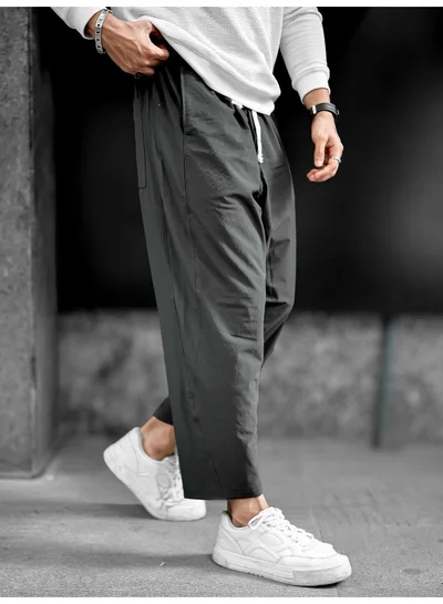 Maniac Maniac Mens Solid Dark Grey Nylon Terry fabric Carrot fit Trackpant