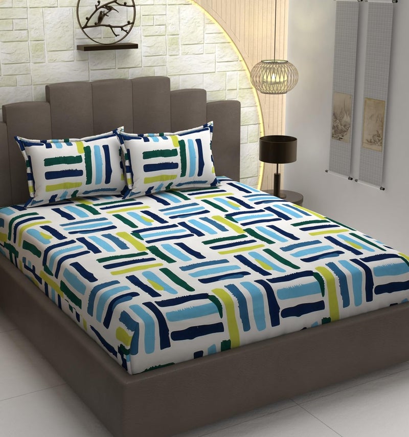 Prince Handloom Cotton Feel Glace Cotton Elastic Fitted Printed King Size Double Bed Bedsheet with 2 Pillow for Kids Room Coverm Fits Upto 8 inches MattressSize 72x78x10 Inches Coffee  - Image 1