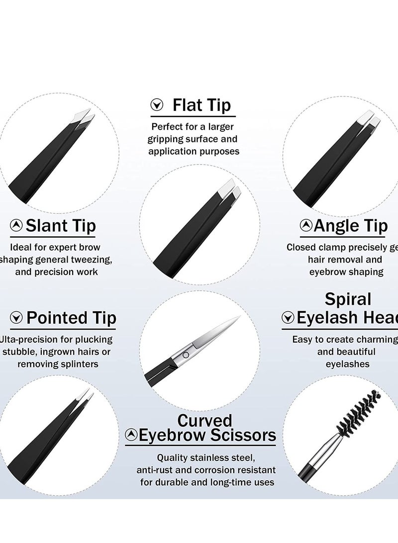 Captaintech 6 Pieces Eyebrow Tweezers Set with Curved Scissors Eyelash Brush Stainless Steel Brow Remover Tools for Women and Girls Hair Plucking Daily Beauty Tool Storage Case (Classic Color) - Image 3