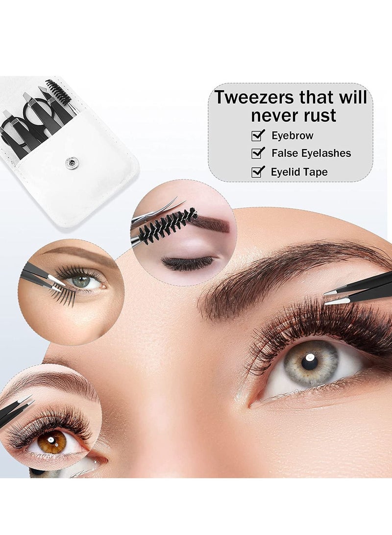 Captaintech 6 Pieces Eyebrow Tweezers Set with Curved Scissors Eyelash Brush Stainless Steel Brow Remover Tools for Women and Girls Hair Plucking Daily Beauty Tool Storage Case (Classic Color) - Image 4