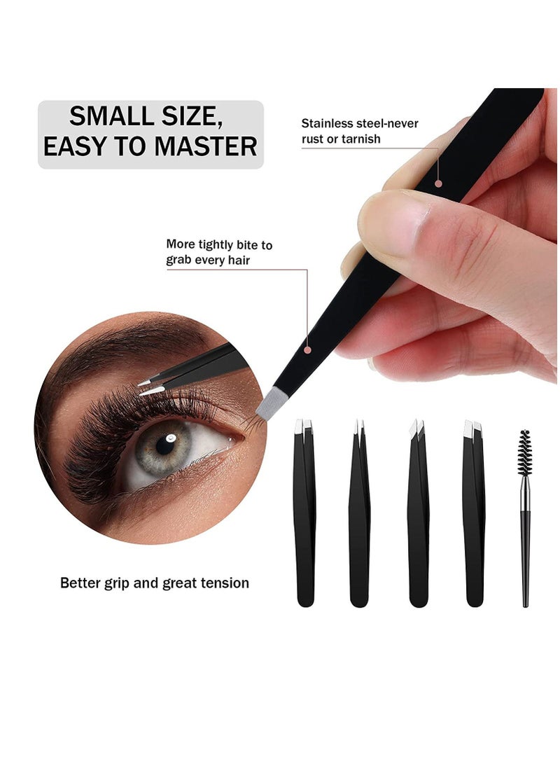 Captaintech 6 Pieces Eyebrow Tweezers Set with Curved Scissors Eyelash Brush Stainless Steel Brow Remover Tools for Women and Girls Hair Plucking Daily Beauty Tool Storage Case (Classic Color) - Image 2