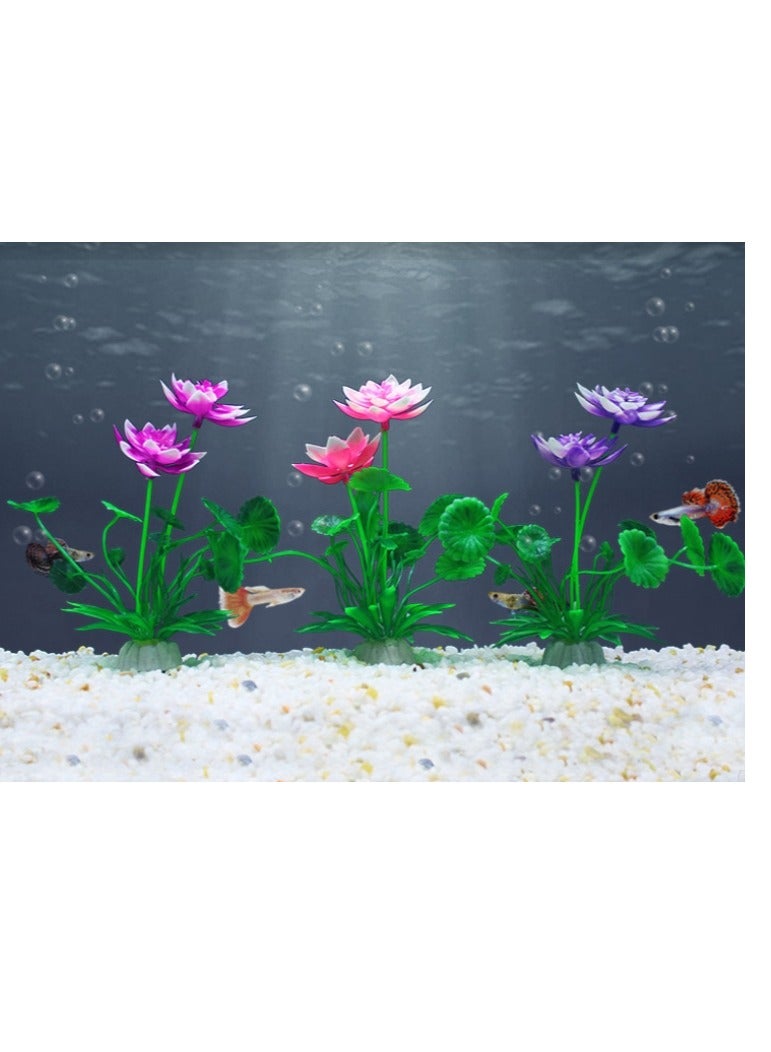 Aquarium Decorations 3 Packs Lotus Plant Lifelike Plastic Decor Fish Tank Plants,Used for Household and Office Aquarium Simulation Plastic Hydroponic Plants - Image 1