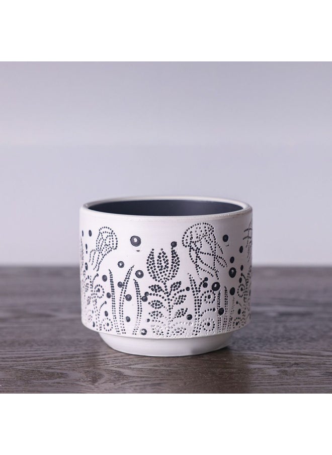 DANUBE HOME Opulence Terracotta Flower Pot Plant Cactus Pot For Home Office Desktop indoor And Outdoor Small To Medium Sized Round Modern Flower Pots White 10X10X8Cm  - Image 1