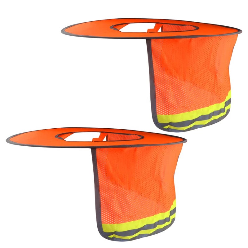 WMYCONGCONG 2 Pack Hard Hat Sun Shield Full Brim Mesh Neck Shield Sun Visor with Reflective Strip for Outdoor Construction Site Hardhats Safety Helmet Accessories High Visibility Orange