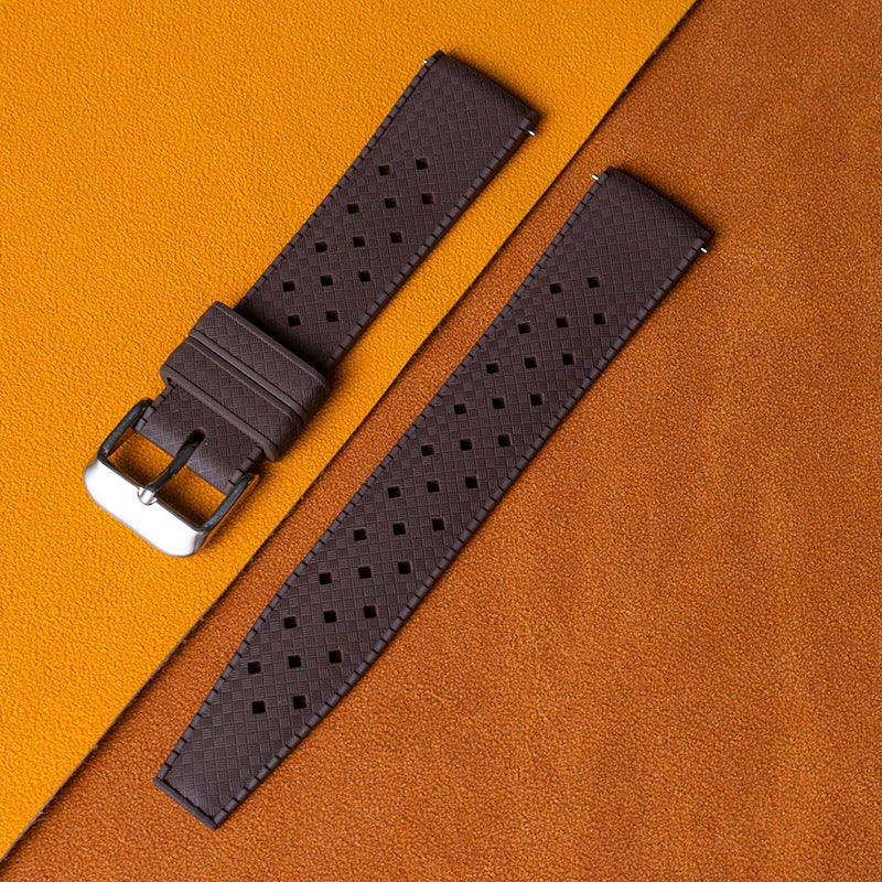 Generic Factory in stock Quick Disassemble Applicable Green Water Ghost Huawei Xiaomi Smart Watch Chain Waterproof Fluororubber Strap 20mm Brown-Silver buckle