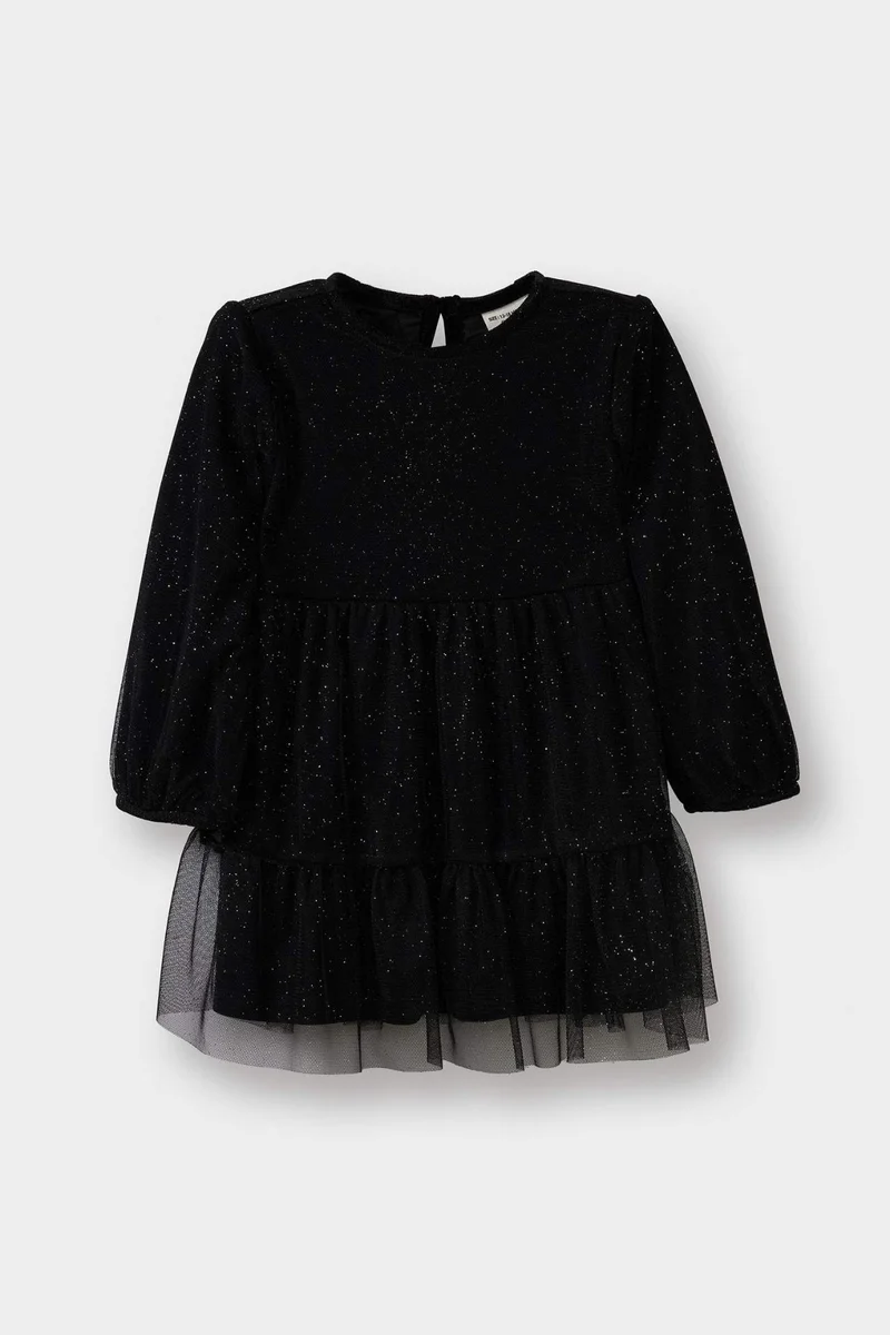 ديفاكتو Baby Girl Long Sleeve Velvet Tulle Dress