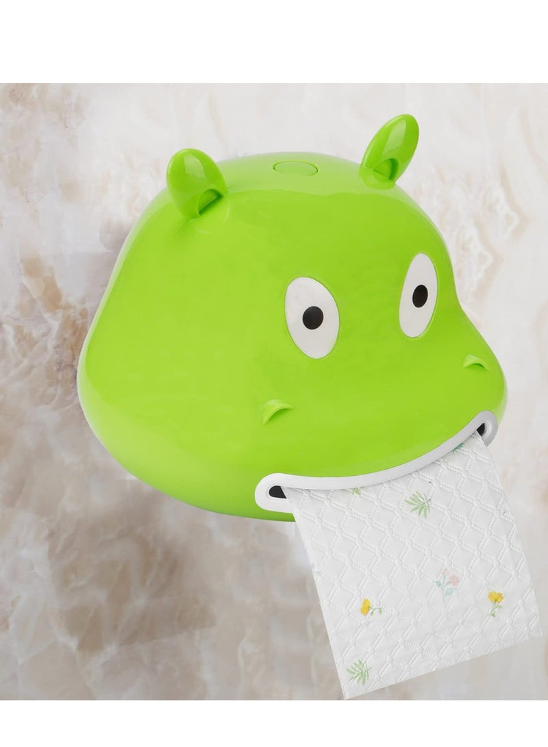 SYOSI Tissue Box Cover Holder Cartoon Hippo Self-Stick Wall Mount Waterproof Bathroom Decor for Child Bathroom, Children's Room Kitchen Dinner Table Restaurant (Green) - Image 5