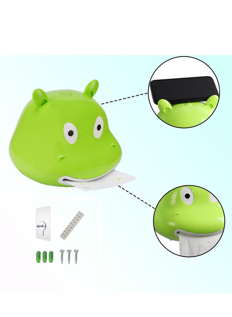 SYOSI Tissue Box Cover Holder Cartoon Hippo Self-Stick Wall Mount Waterproof Bathroom Decor for Child Bathroom, Children's Room Kitchen Dinner Table Restaurant (Green) - Image 3
