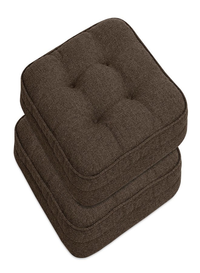 GOFORIT Chair Cushions Set of 2,Tufted Shredded Memory Foam Chair Pads, Non-Slip Seat Cushions with Removable Cover, 16'' x 16'', 2 Pack,Brown - Image 1