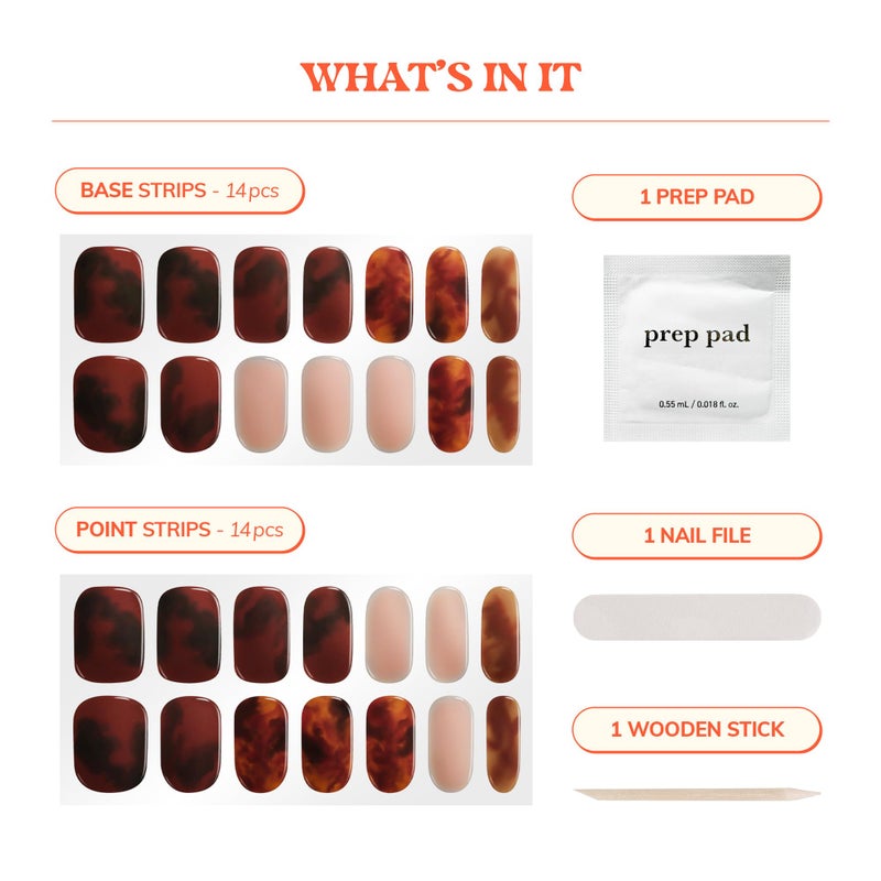 Heyhae Semi Cured Gel Nail Strips | No LED Lamp Needed | Fall, Marble, Brown | Easy Apply & Remove, Salon Quality | Includes 28 Strips, 1 Prep Pads, Nail File & Wooden stick - Hey, Letâ€™s Get Cozy - Image 3