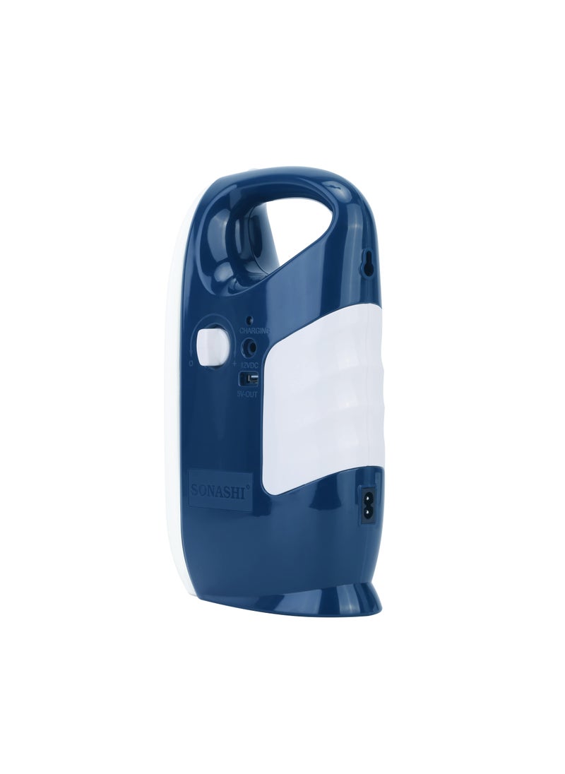 Rechargeable Emergency Lantern  Blue with Solar Charge And Power Bank Function  50 Hours of Long Working  2 Brightness Modes  Perfect for Indoor and Outdoors  Durable and Longlasting SEL-722N Blue