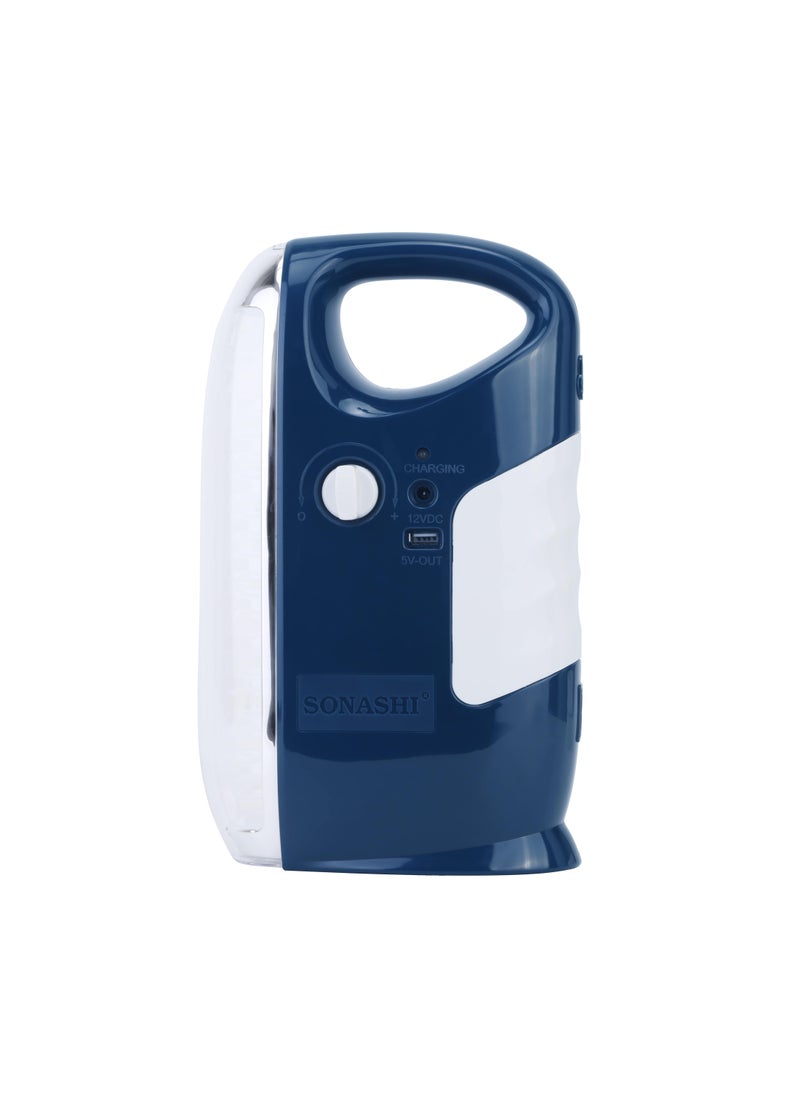 Rechargeable Emergency Lantern  Blue with Solar Charge And Power Bank Function  50 Hours of Long Working  2 Brightness Modes  Perfect for Indoor and Outdoors  Durable and Longlasting SEL-722N Blue