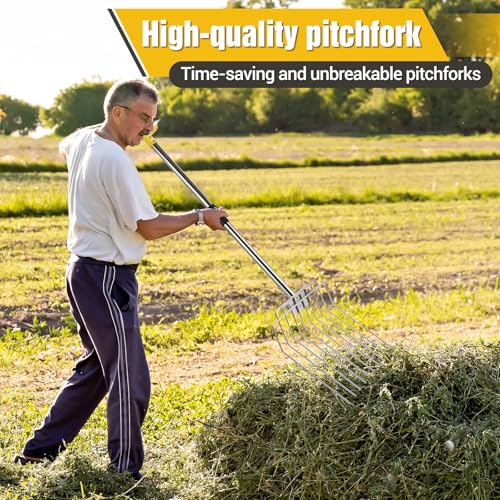 AugFir Pitchfork for Gardening, 50" Multifunctional Stainless Steel Garden Pitchfork with Handle, Suitable for Shoveling, Fertilizing, Transplanting, Mulching Garden Fork - 10 Tines - Image 5