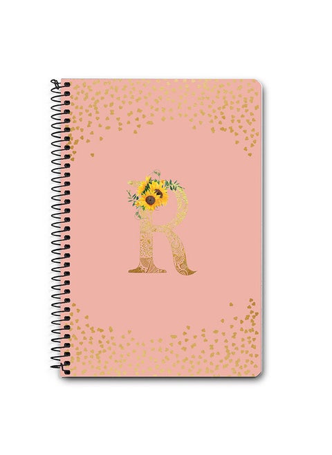Designer A5 Spiral Notebook Memo Notepad Journal - Custom Monogram Initial Letter Mandala Floral Pattern Alphabet - R - Rose Pink