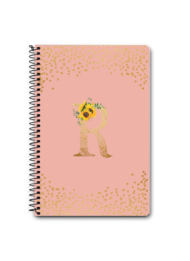 Designer A5 Spiral Notebook Memo Notepad Journal - Custom Monogram Initial Letter Mandala Floral Pattern Alphabet - R - Rose Pink