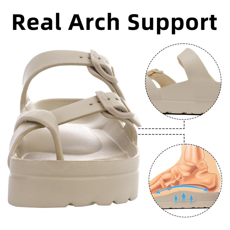 Goosecret Women's Platform Sandals with Arch Support Comfortable Foam Slides Summer Beach Sandals with Adjustable Buckle Nude, 39 - Image 5
