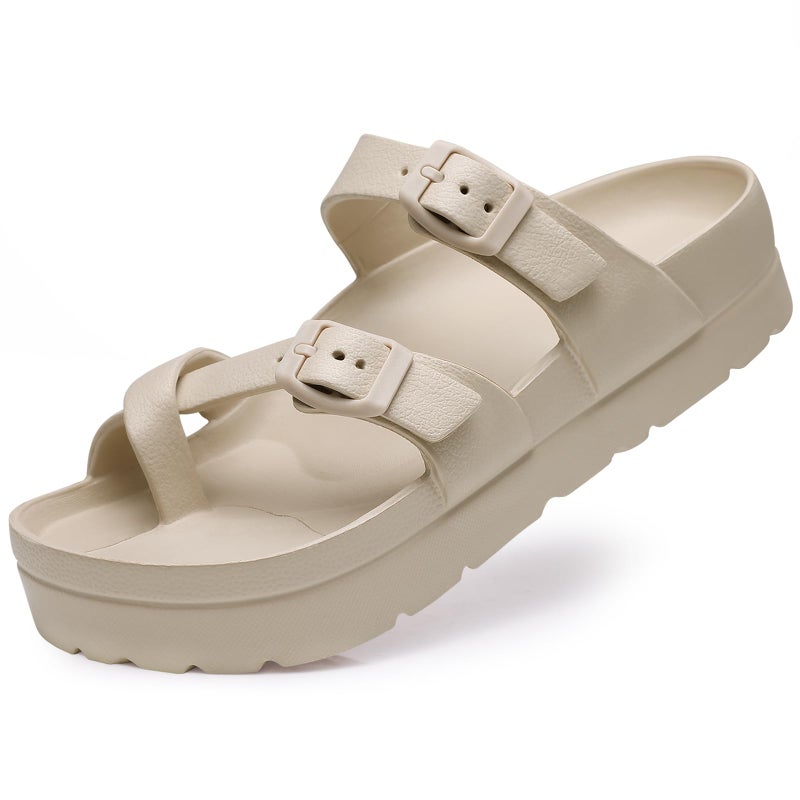Goosecret Women's Platform Sandals with Arch Support Comfortable Foam Slides Summer Beach Sandals with Adjustable Buckle Nude, 39 - Image 1