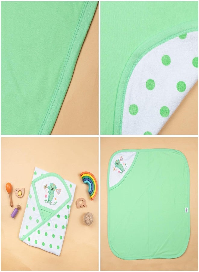 Tinycare Cotton Bath Hooded Towel for New Born Baby, Extra Soft Double Side Terry, Printed Towel for Kids/Toddler/Infants 72 x 72cm, Quick Absorbent, Reusable Towel (Green- 1P) 0-12 Months - Image 3