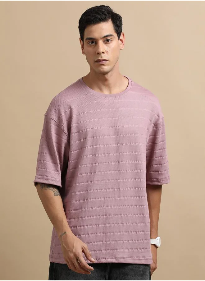 بوشيرت Textured Round Neck Oversized T-Shirt by Styli