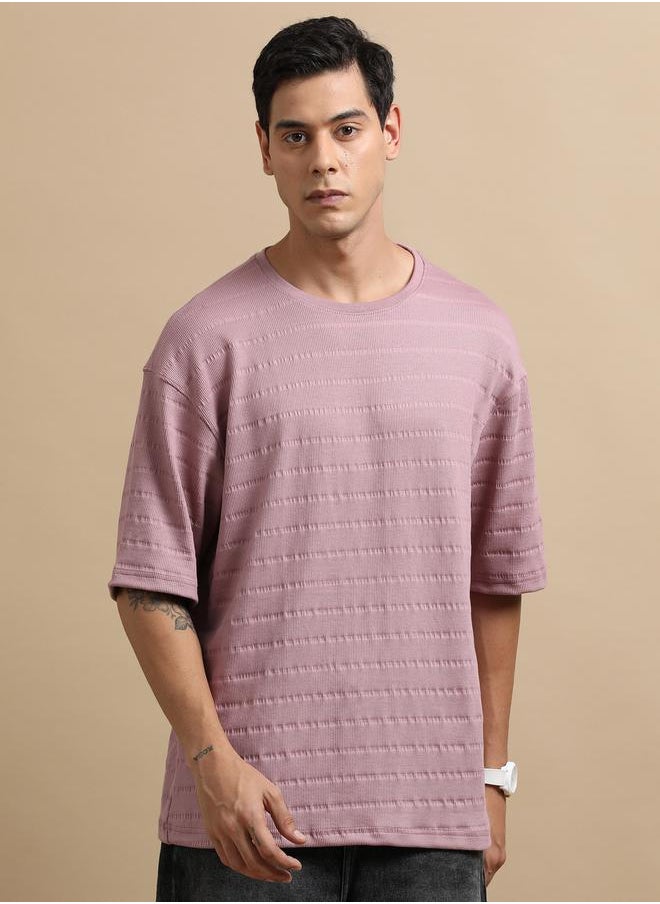 Bushirt - Textured Round Neck Oversized T-Shirt by Styli - Image 1